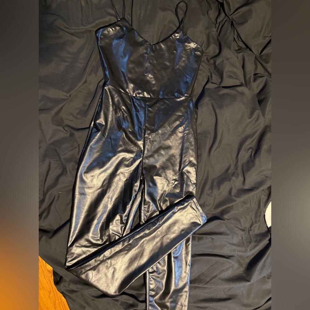 Sleek Black fake leather Jumpsuit